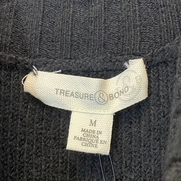 TREASURE & BOND Women's Solid Black Half-Zip Mock Neck Long Sleeve Sweater Dress - Picture 9 of 10